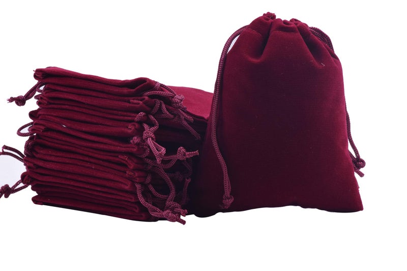 Sansam 25pcs Wine Velvet Drawstrings Gift Bags Jewelry Pouches for Wedding Favors, Candy Bags, Party Favors, 4.8x6.0'' - Image 1